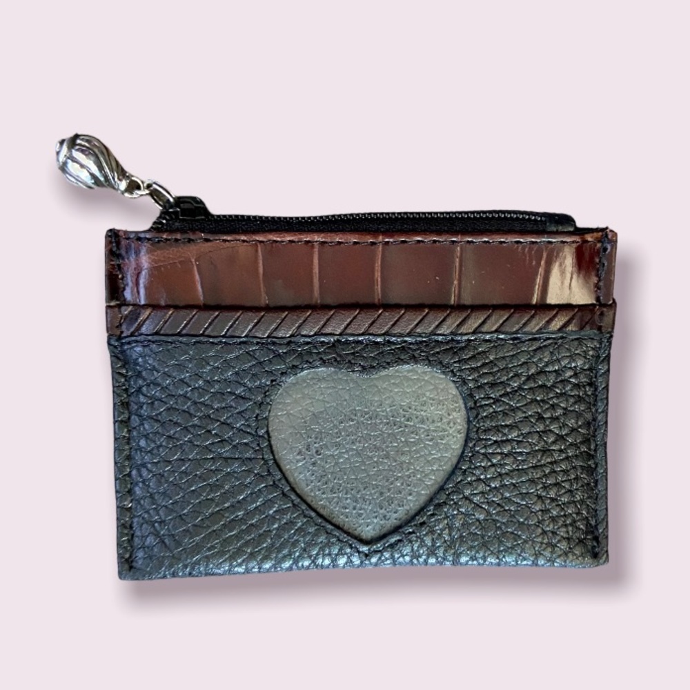 Vintage Brighton Small Black Leather and Dark Brown Faux Croc ID/Coin Pu…